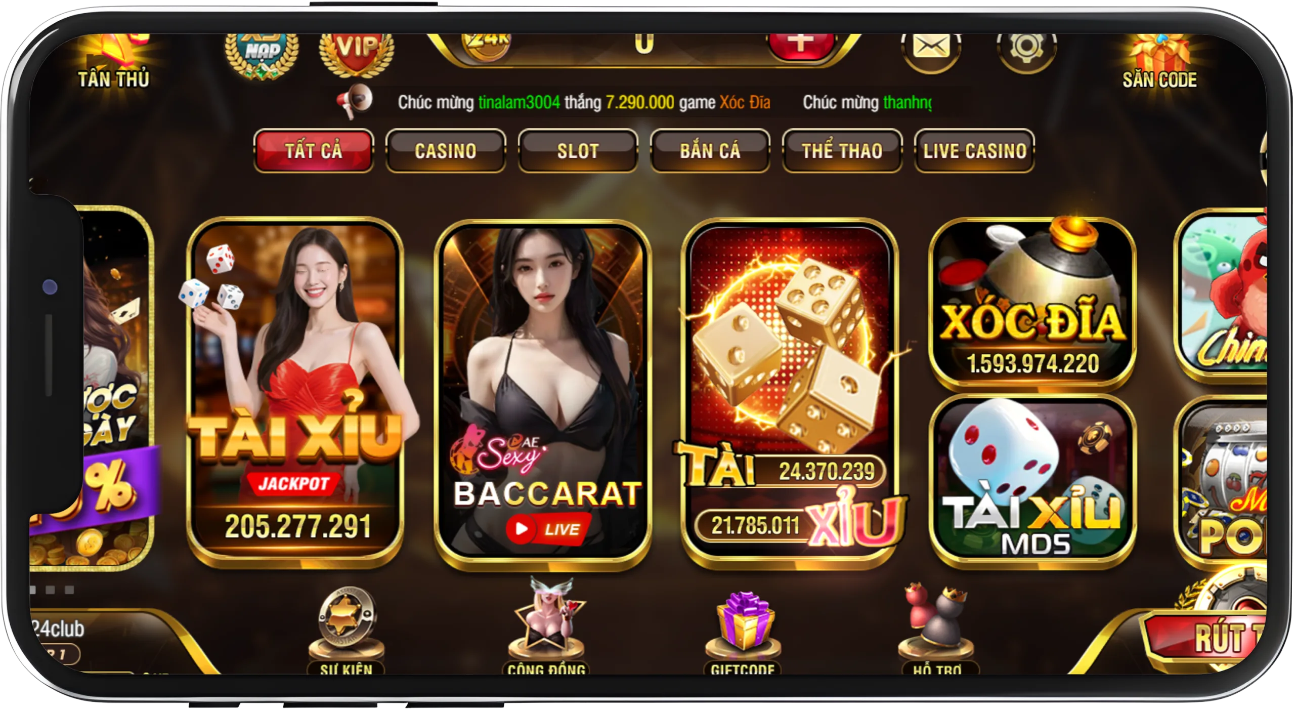 Giao diện Sảnh 24KClub