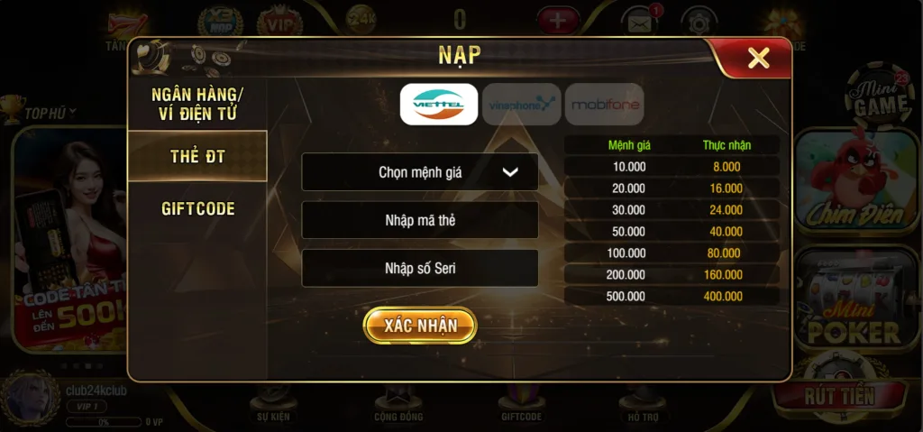 Nạp Thẻ 24Kclub