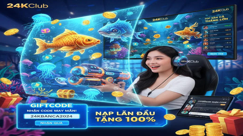 Hướng dẫn nhận Giftcode và ưu đãi chơi Bắn cá 24KClub